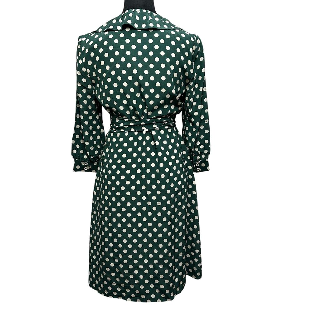 Kate Spade Polka Dot Wrap Dress 6 Green Cream Ruffle Silk Retro Classic - Picture 5 of 9
